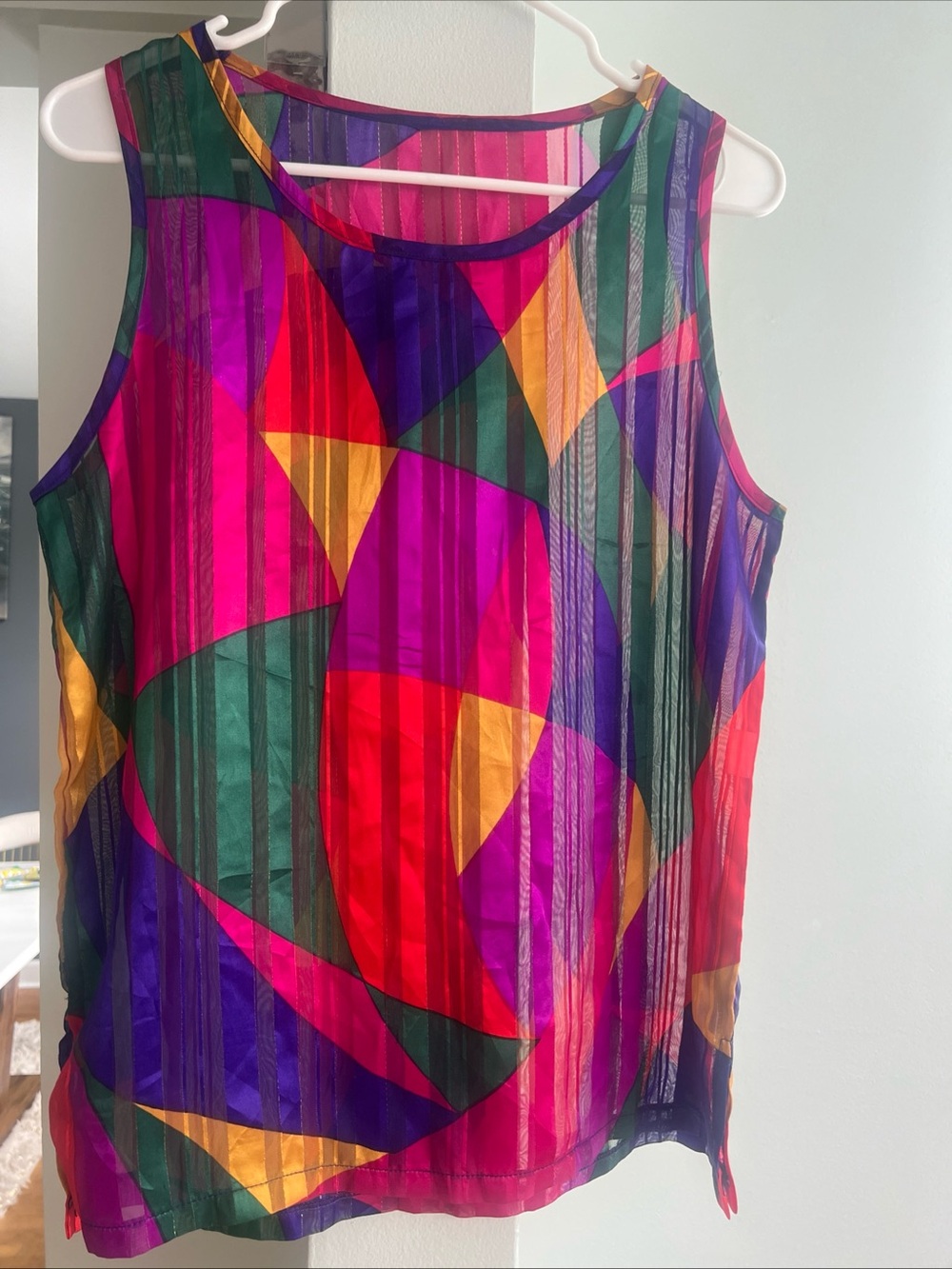 Vintage Colorful Sheer Sleeveless Blouse Size M
